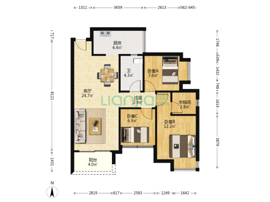 山水壹品 3室1厅1卫 92平方