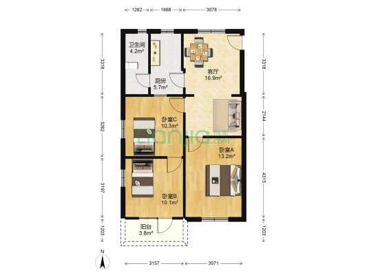 娄门新村 3室1厅1卫 84平方