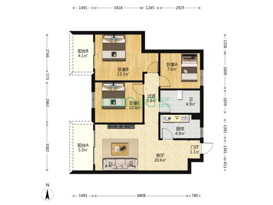 丰业名苑 3室1厅1卫 91平方