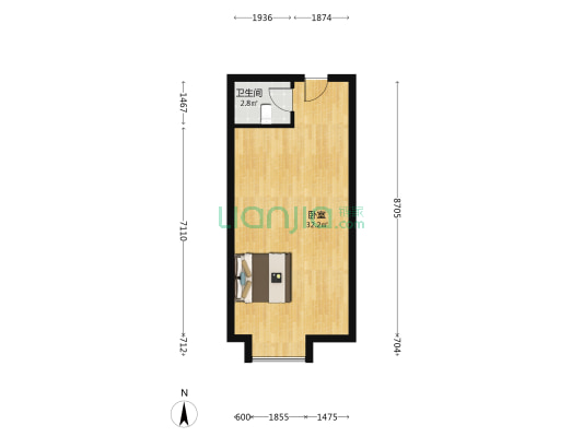 南向正规一居室 采光无遮挡 集中供暖-户型图