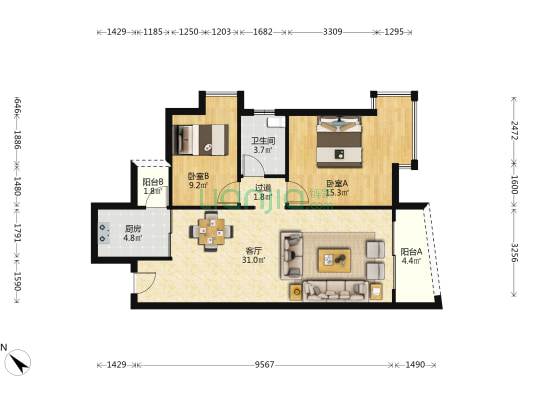 宏鼎景裕嘉园一期 2室1厅1卫 90平方