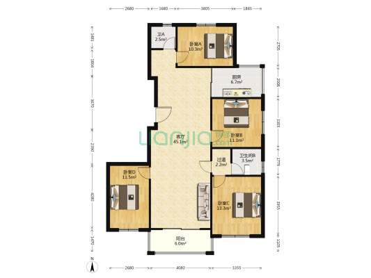 竹林风华 4室1厅2卫 140平方