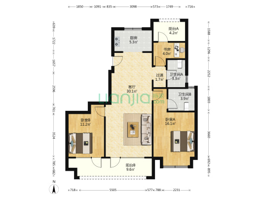 花样年碧云天（胶州城区） 3室1厅2卫 125平方