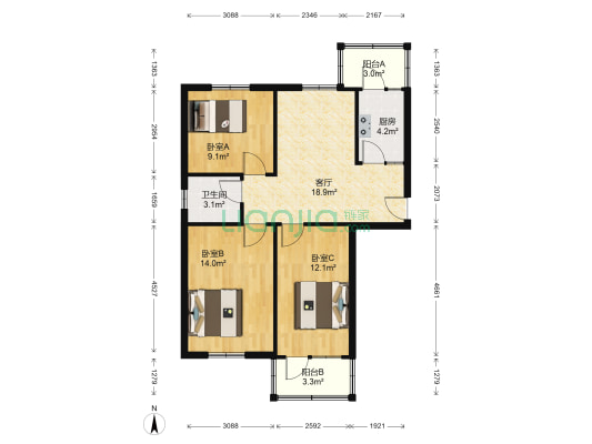 电建二公司宿舍 3室1厅1卫 84平方