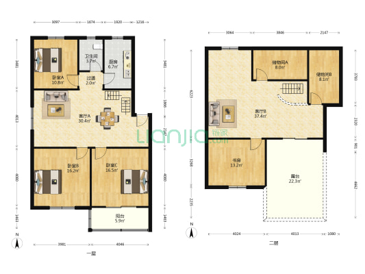 绿洲花园 4室2厅1卫 140平方