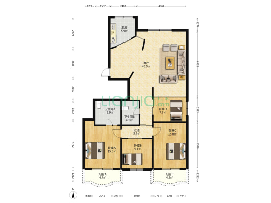 金冠花园 4室1厅2卫 146平方
