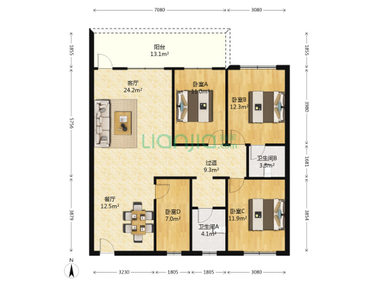 鲁山水泥厂生活区大院 4室2厅2卫 133平方