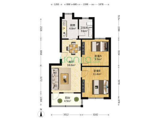 铁路机务段宿舍（青云谱区洪都大道40号） 2室1厅1卫 66平方