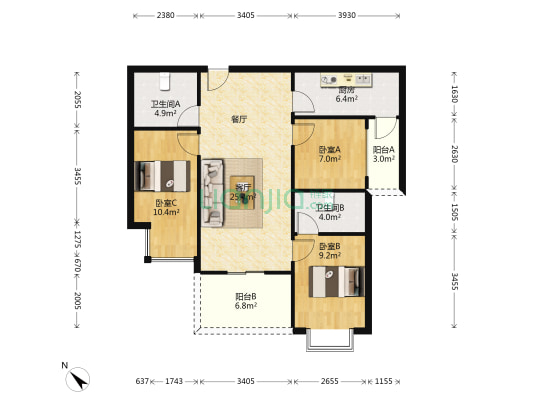 万科500里 3室1厅2卫 108平方