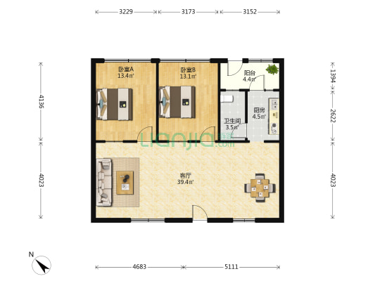 琼泰公寓 2室1厅1卫 118平方