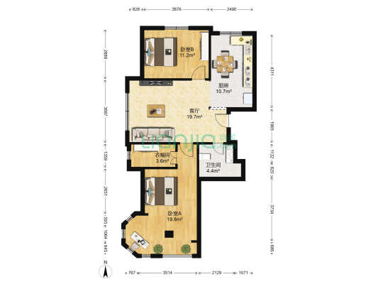 水畔精品 2室1厅1卫 98平方