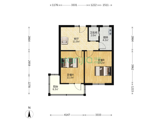 舒家湾202号 2室1厅1卫 60平方
