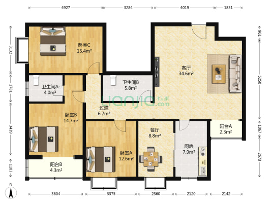 新桥家园 3室2厅2卫 168平方