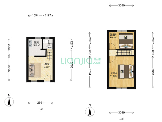 桃条胡同 2室1厅1卫 44平方