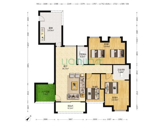振业松湖雅苑 3室1厅2卫 149平方