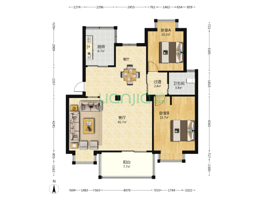 胜地名苑西区 2室1厅1卫 148平方