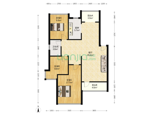 永通澄湖国际商业街 3室1厅1卫 95平方