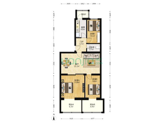 潘家园小区 3室1厅1卫 86平方