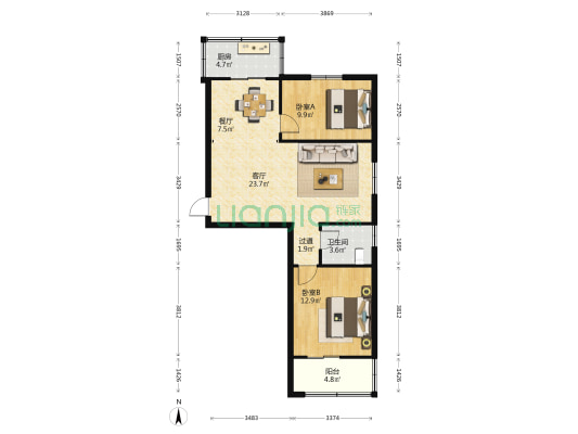 家业小区 2室2厅1卫 81平方