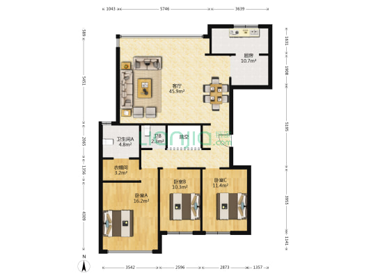 盈胜星光 3室1厅2卫 123平方