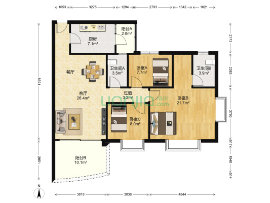 广州碧桂园康苑 3室1厅2卫 106平方