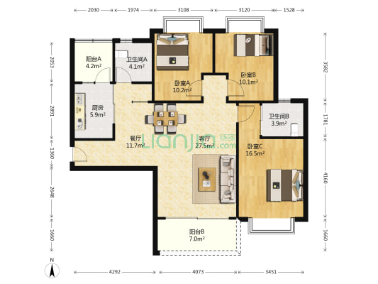 中颐·海伦堡一期 3室2厅2卫 108平方