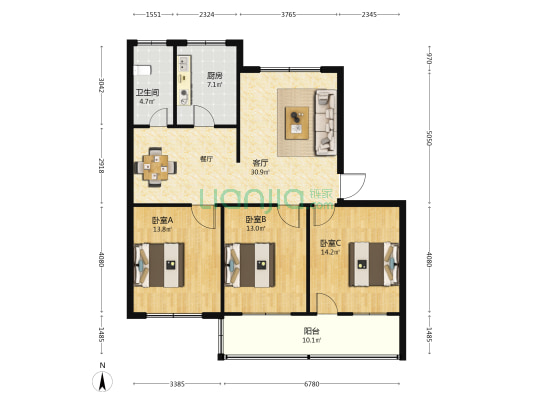 朝阳小区 3室1厅1卫 117平方
