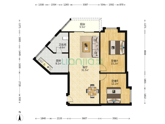 南洲大厦 2室1厅1卫 92平方