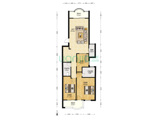 鸿运星城 3室1厅2卫 99平方
