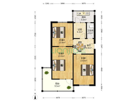 省冶金办宿舍 3室1厅1卫 80平方