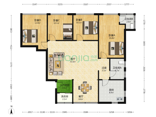 南坛路四巷22 4室2厅2卫 124平方