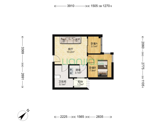 东衡槟城 2室1厅1卫 44平方
