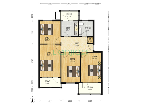 市第二干休所 4室1厅1卫 101平方