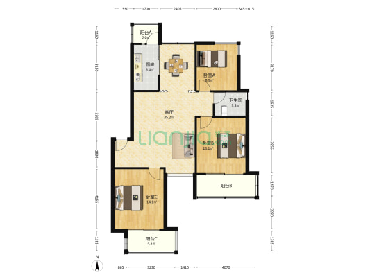 龙洋大花园 3室1厅1卫 106平方