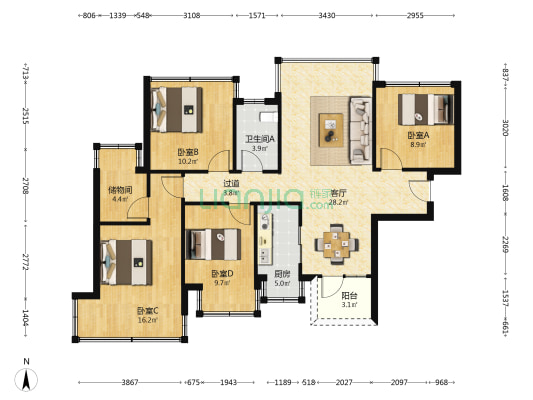 荣和凤岭学府 4室1厅1卫 98平方
