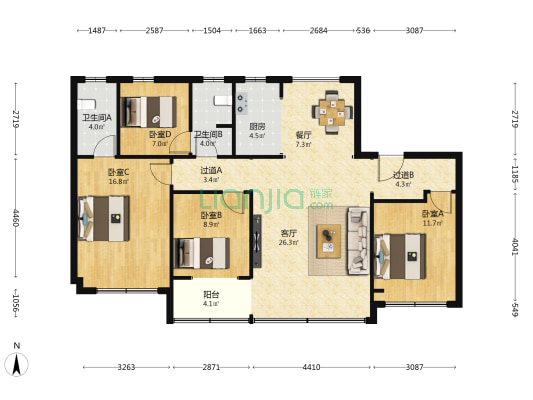 鑫马·齐鑫合著 4室2厅2卫 141平方