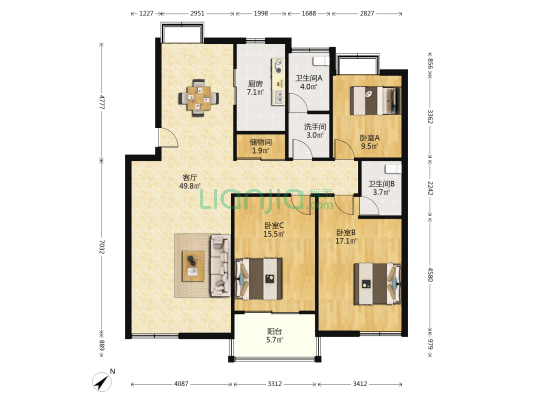 鼓楼中路329号 3室1厅3卫 142平方