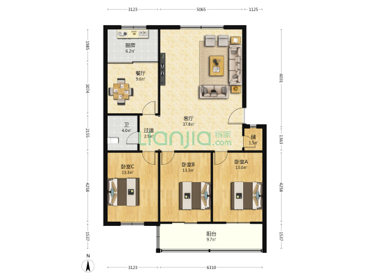 临潼政协小区 3室2厅1卫 135平方