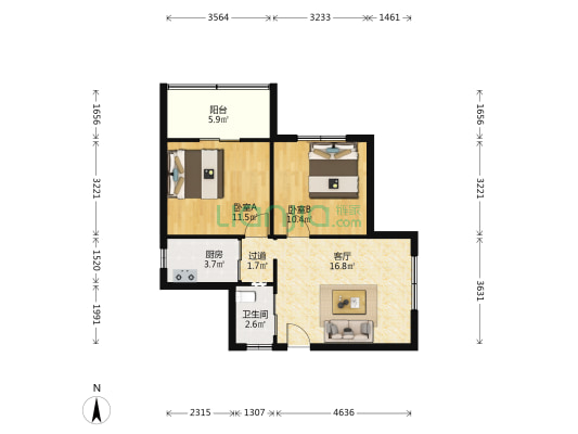 广福桥街14号 2室1厅1卫 66平方