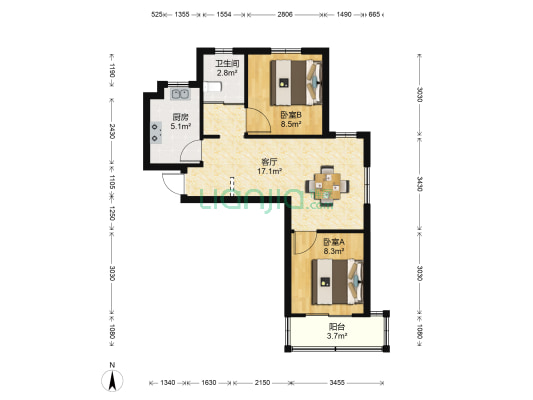 惠景家园 2室1厅1卫 75平方