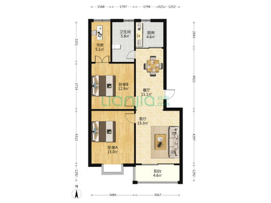 祥育苑 3室2厅1卫 87平方