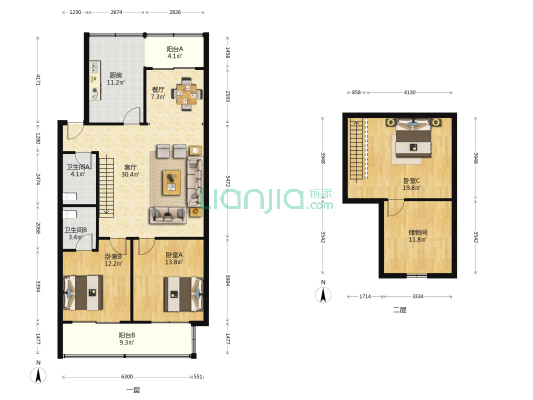 银城花园 3室2厅2卫 116平方