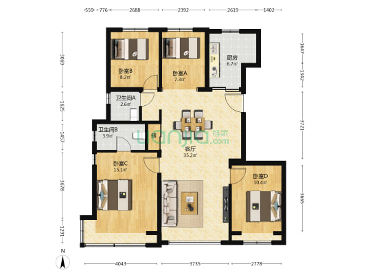 和光瑞府 4室1厅2卫 135平方