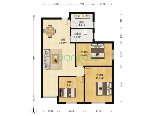 通和盛世东院 3室1厅1卫 106平方