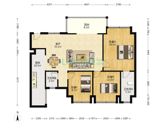 攀商首院 3室1厅2卫 114平方