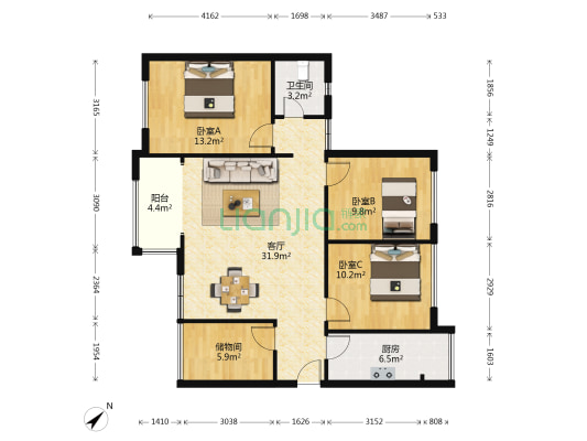 诚卓华盛国际 3室1厅1卫 91平方