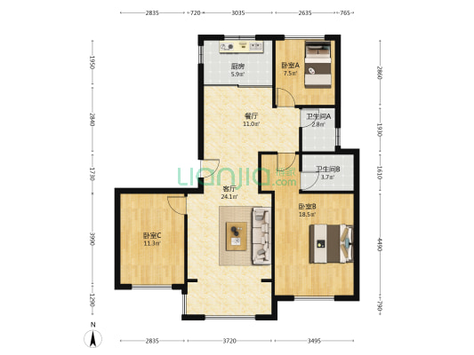 中梁梁泽润园 3室2厅2卫 115平方