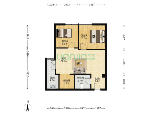 城市浩星 2室1厅1卫 78平方