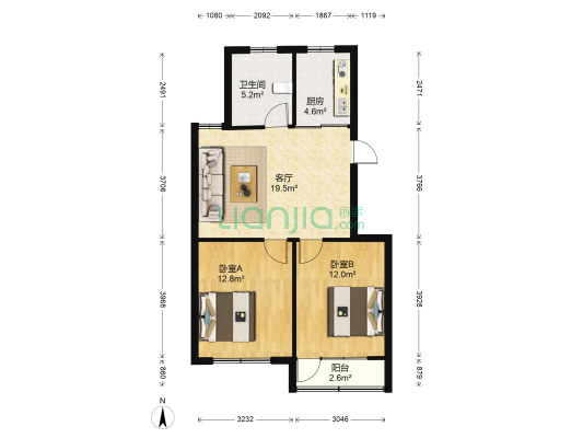 樾城花园北区 2室1厅1卫 73平方