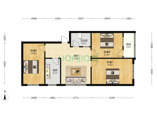 文化路 3室1厅1卫 98平方